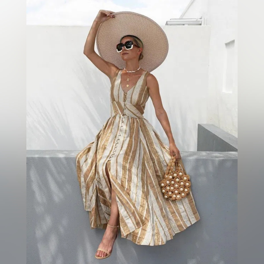 NWOT Cult Gaia Angela Dress in Gold Silk Stripe